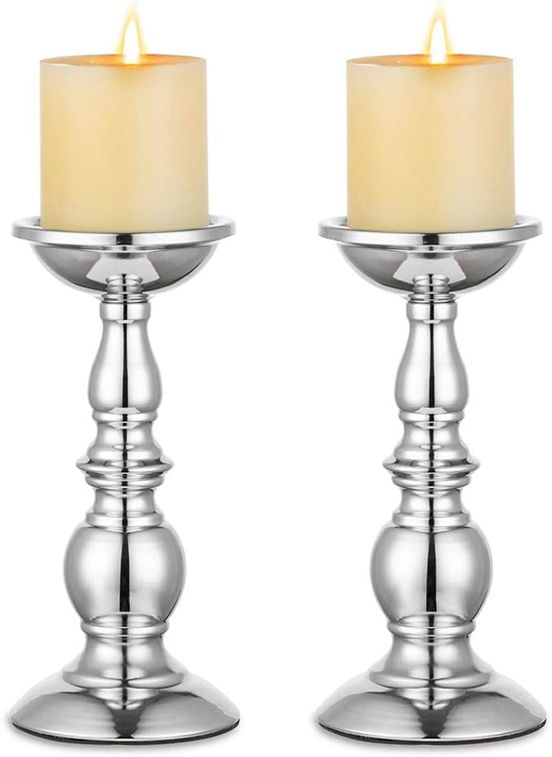 Silver Candle Holders - Set of 2, 3"