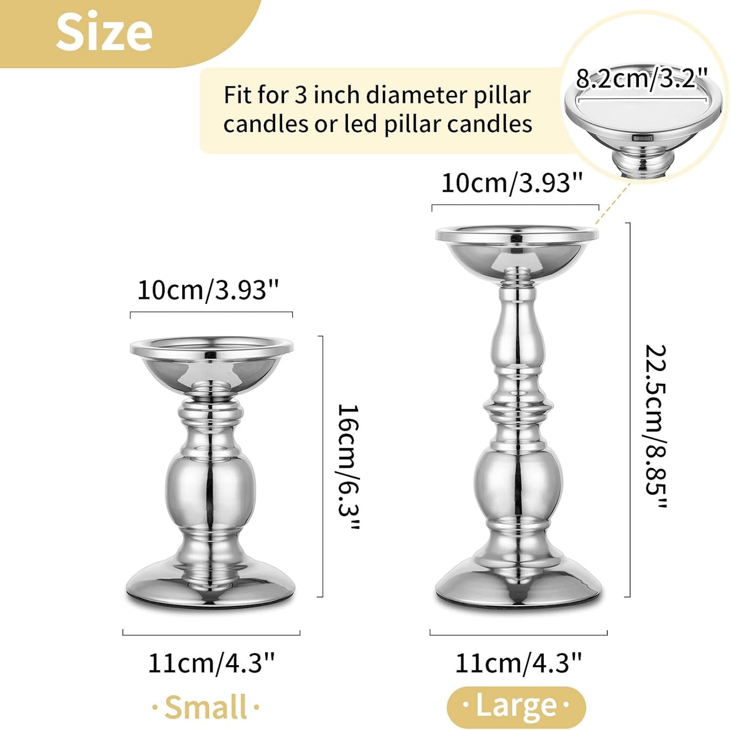 Silver Candle Holders - Set of 2, 3"