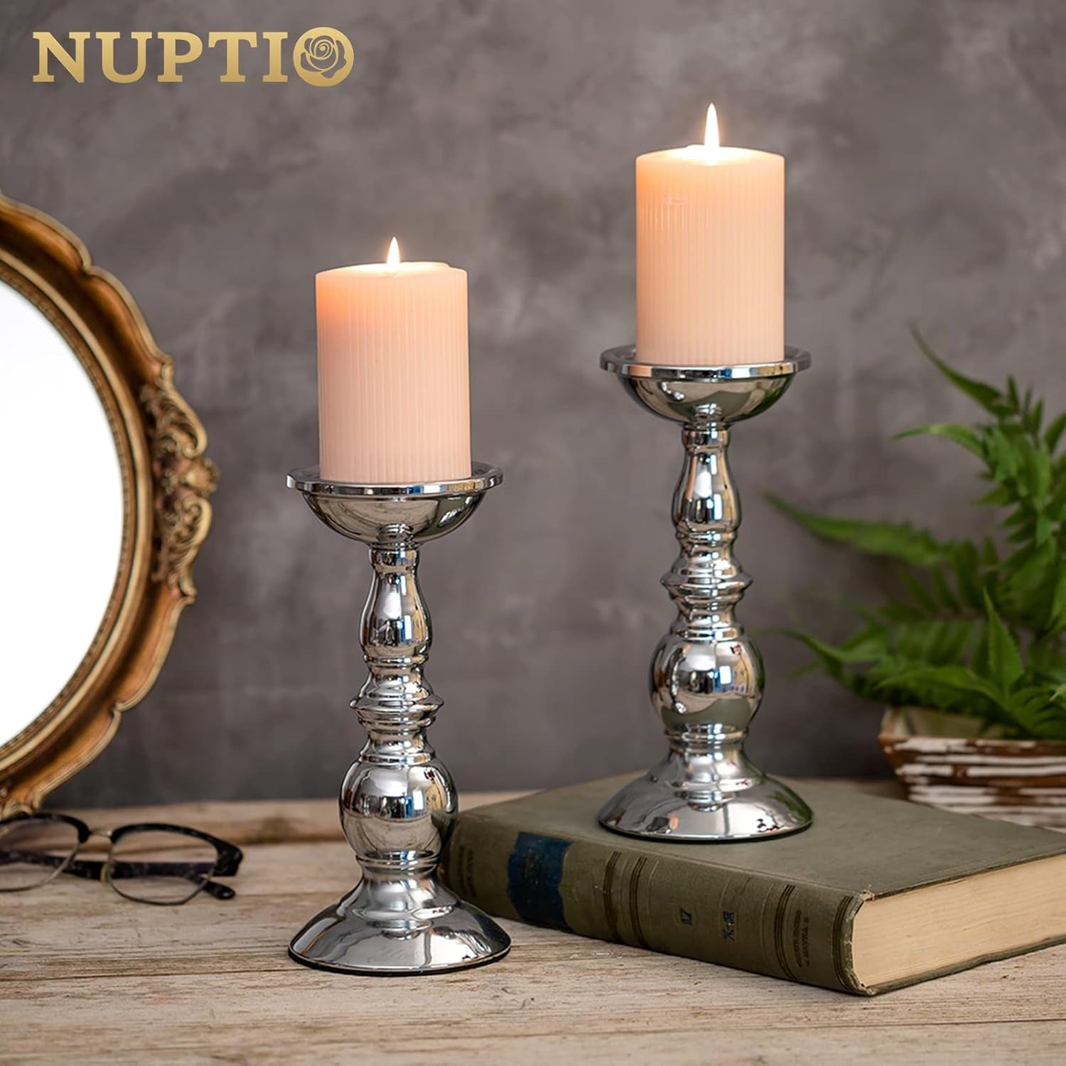 Silver Candle Holders - Set of 2, 3"